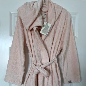 COFFEE SHOPPE Women's Spa-Day Short Hooded Wrap Robe NWT Size S/M